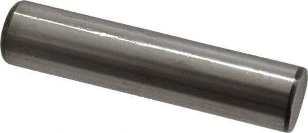 Made in USA - 1/2" Diam x 2-1/4" Pin Length Grade 8 Alloy Steel Standard Dowel Pin - Bright Finish, C 47-58 & C 60 (Surface) Hardness, 29,450 Lb (Single Shear), 58,900 Lb (Double Shear) Breaking Strength, 1 Beveled & 1 Rounded End - Exact Industrial Supply