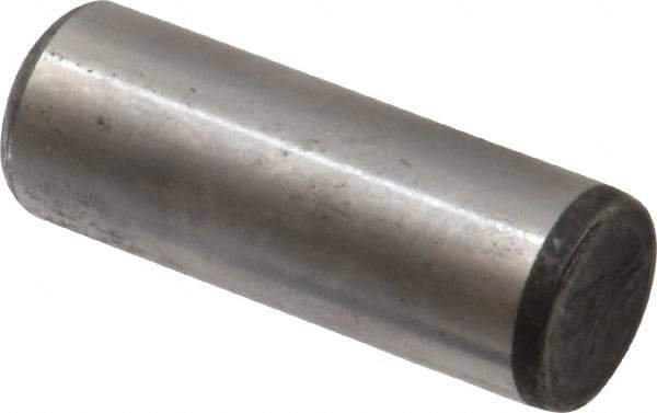 Made in USA - 5/8" Diam x 1-3/4" Pin Length Grade 8 Alloy Steel Standard Dowel Pin - Bright Finish, C 47-58 & C 60 (Surface) Hardness, 46,000 Lb (Single Shear), 92,000 Lb (Double Shear) Breaking Strength, 1 Beveled & 1 Rounded End - Exact Industrial Supply