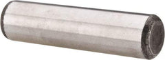 Made in USA - 5/8" Diam x 2-1/2" Pin Length Grade 8 Alloy Steel Standard Dowel Pin - Bright Finish, C 47-58 & C 60 (Surface) Hardness, 46,000 Lb (Single Shear), 92,000 Lb (Double Shear) Breaking Strength, 1 Beveled & 1 Rounded End - Exact Industrial Supply