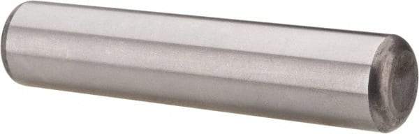 Made in USA - 5/8" Diam x 3" Pin Length Grade 8 Alloy Steel Standard Dowel Pin - Bright Finish, C 47-58 & C 60 (Surface) Hardness, 46,000 Lb (Single Shear), 92,000 Lb (Double Shear) Breaking Strength, 1 Beveled & 1 Rounded End - Exact Industrial Supply