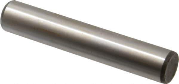 Made in USA - 5/8" Diam x 3-1/2" Pin Length Grade 8 Alloy Steel Standard Dowel Pin - Bright Finish, C 47-58 & C 60 (Surface) Hardness, 46,000 Lb (Single Shear), 92,000 Lb (Double Shear) Breaking Strength, 1 Beveled & 1 Rounded End - Exact Industrial Supply