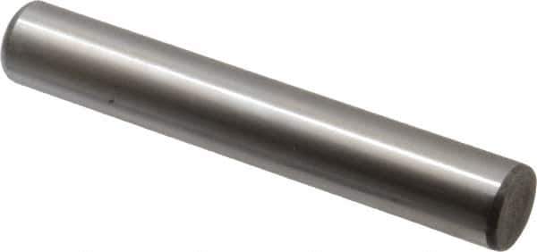 Made in USA - 5/8" Diam x 4" Pin Length Grade 8 Alloy Steel Standard Dowel Pin - Bright Finish, C 47-58 & C 60 (Surface) Hardness, 46,000 Lb (Single Shear), 92,000 Lb (Double Shear) Breaking Strength, 1 Beveled & 1 Rounded End - Exact Industrial Supply