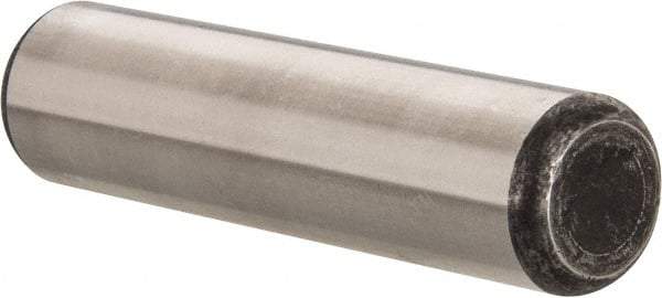 Made in USA - 3/4" Diam x 3" Pin Length Grade 8 Alloy Steel Standard Dowel Pin - Bright Finish, C 47-58 & C 60 (Surface) Hardness, 132,400 Lb (Double Shear), 66,200 Lb (Single Shear) Breaking Strength, 1 Beveled & 1 Rounded End - Exact Industrial Supply