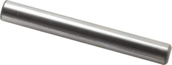 Made in USA - 3/4" Diam x 6" Pin Length Grade 8 Alloy Steel Standard Dowel Pin - Bright Finish, C 47-58 & C 60 (Surface) Hardness, 132,400 Lb (Double Shear), 66,200 Lb (Single Shear) Breaking Strength, 1 Beveled & 1 Rounded End - Exact Industrial Supply