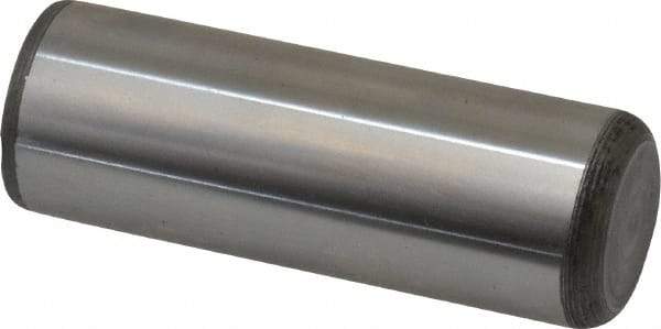 Made in USA - 7/8" Diam x 2-1/2" Pin Length Grade 8 Alloy Steel Standard Dowel Pin - Bright Finish, C 47-58 & C 60 (Surface) Hardness, 180,400 Lb (Double Shear), 90,200 Lb (Single Shear) Breaking Strength, 1 Beveled & 1 Rounded End - Exact Industrial Supply