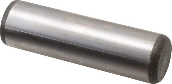 Made in USA - 7/8" Diam x 3" Pin Length Grade 8 Alloy Steel Standard Dowel Pin - Bright Finish, C 47-58 & C 60 (Surface) Hardness, 180,400 Lb (Double Shear), 90,200 Lb (Single Shear) Breaking Strength, 1 Beveled & 1 Rounded End - Exact Industrial Supply