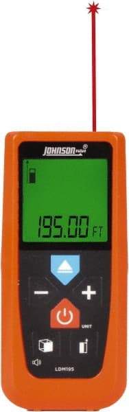 Johnson Level & Tool - 0.05 m to 59.44 m Distance Range, Laser Distance Finder - 2 AAA Alkaline Batteries, Accurate to 1/16 Inch - Exact Industrial Supply