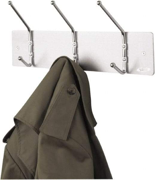 Safco - 3 Hooks, 18" Long x 3-3/4" Deep, Metal Wall/Door Hat/Coat Hook - 7" High - Exact Industrial Supply