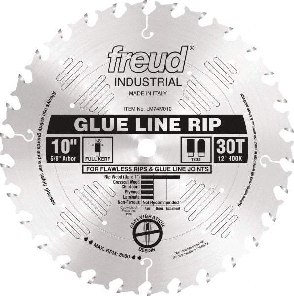 Freud - 10" Diam, 5/8" Arbor Hole Diam, 30 Tooth Wet & Dry Cut Saw Blade - Carbide-Tipped, Standard Round Arbor - Exact Industrial Supply