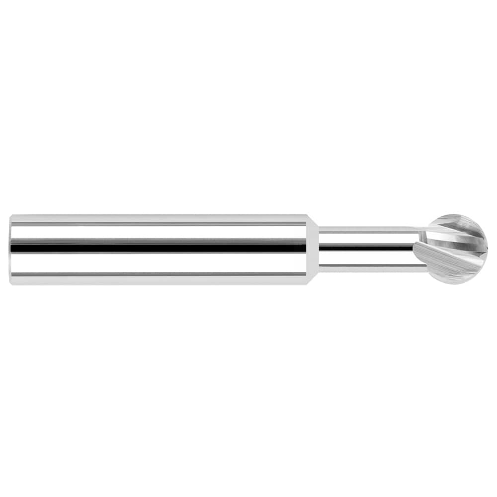 1/16″ Diam 270° Wrap Angle 0.053″ LOC 2-Flute Uncoated Undercut End Mill 1/8″ Shank Diam, 2″ OAL, 0.031″ Radius, Solid Carbide