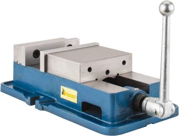 Interstate - 6" Jaw Width, 5-29/32" Jaw Opening Capacity, Horizontal Stationary Machine Vise - Manual Operation, 7,875 Lb Capacity, 1 Station, 16.85" Long x 4.72" High x 1-1/2" Deep, 1-1/2" Jaw Height, Cast Iron - Exact Industrial Supply