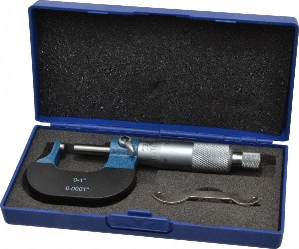 Value Collection - 1 Inch Measurement Range, 0.0001 Inch Graduation, Spherical Anvil, Ratchet Stop Thimble, Mechanical Anvil, Tube Micrometer - Accurate Up to 0.0001 Inch, Accurate Up to 0.0001 Inch, Enamel Finish, Carbide - Exact Industrial Supply