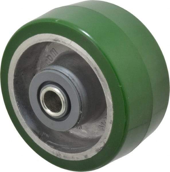 Albion - 4 Inch Diameter x 2 Inch Wide, Polyurethane Caster Wheel - 700 Lb. Capacity, 2-7/16 Inch Hub Length, 1/2 Inch Axle Diameter, Roller Bearing - Exact Industrial Supply