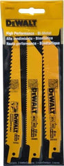 DeWALT - 3 Piece, Bi-Metal Reciprocating Saw Blade Set - Straight and Tapered Profile, 6 to 10 Teeth per Inch, Angled Tip - Exact Industrial Supply