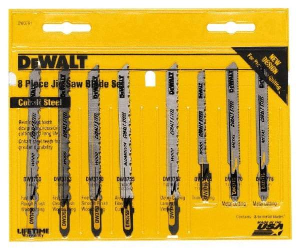 DeWALT - 8 Piece, 3" to 4" Long, 6 to 26 Teeth per Inch, Jig Saw Blade Set - T-Shank - Exact Industrial Supply