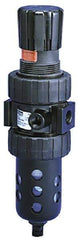 Parker - 1/4" NPT Port Intermediate 1 Piece Filter/Regulator FRL Unit - Metal Bowl, 46 SCFM, 250 Max psi, 10.38" High, Manual Drain - Exact Industrial Supply