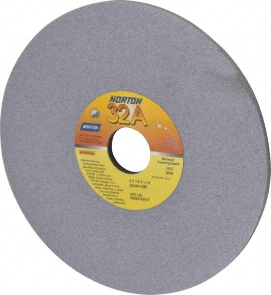 Norton - 8" Diam x 1-1/4" Hole x 1/4" Thick, I Hardness, 80 Grit Surface Grinding Wheel - Aluminum Oxide, Type 1, Medium Grade, 3,600 Max RPM, Vitrified Bond, No Recess - Exact Industrial Supply