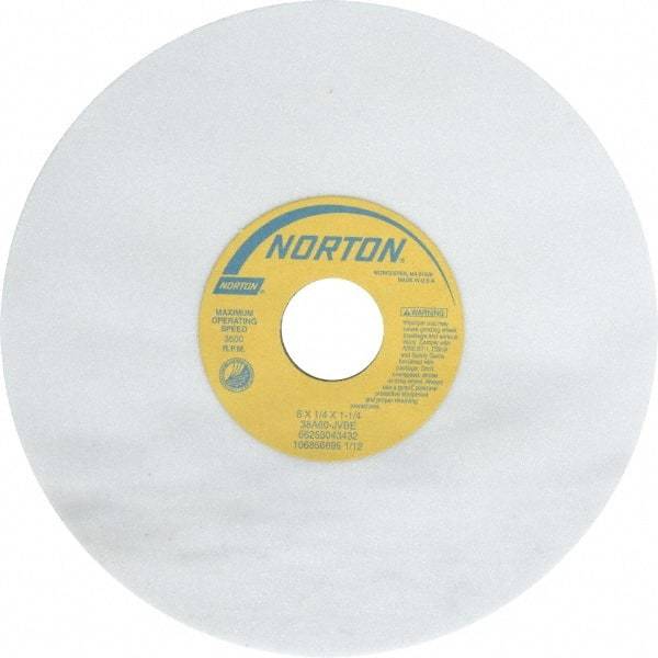 Norton - 8" Diam x 1-1/4" Hole x 1/4" Thick, J Hardness, 60 Grit Surface Grinding Wheel - Aluminum Oxide, Type 1, Medium Grade, 3,600 Max RPM, Vitrified Bond, No Recess - Exact Industrial Supply