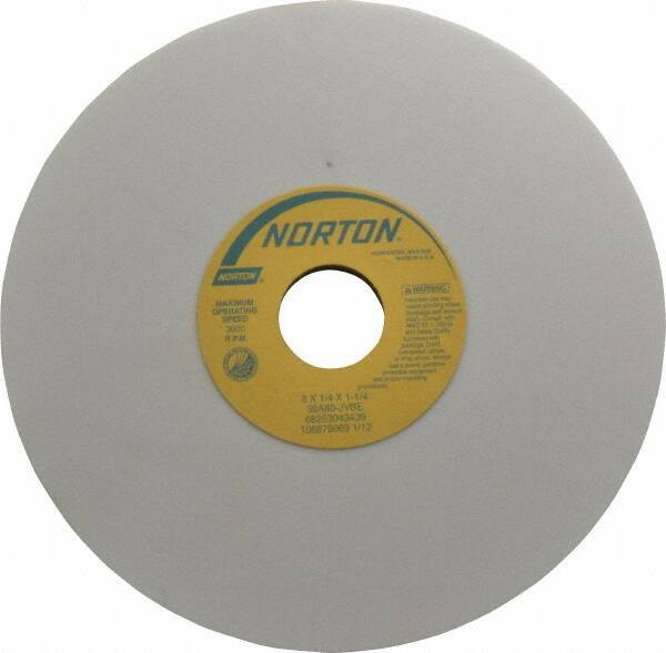 Norton - 8" Diam x 1-1/4" Hole x 1/4" Thick, J Hardness, 80 Grit Surface Grinding Wheel - Aluminum Oxide, Type 1, Medium Grade, 3,600 Max RPM, Vitrified Bond, No Recess - Exact Industrial Supply