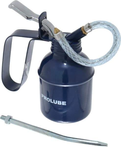 PRO-LUBE - 200 mL Capcity, 6" Long Flexible Spout, Lever-Type Oiler - Brass Pump, Steel Body, Powder Coated - Exact Industrial Supply