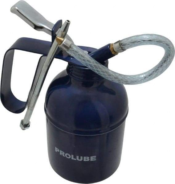 PRO-LUBE - 400 mL Capcity, 7" Long Flexible Spout, Lever-Type Oiler - Brass Pump, Steel Body, Powder Coated - Exact Industrial Supply