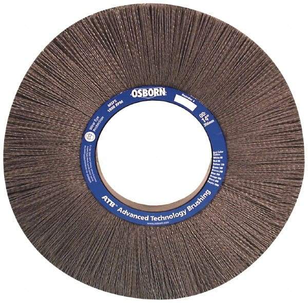 Osborn - 14" OD, 5-1/4" Arbor Hole, Crimped Nylon Wheel Brush - 1" Face Width, 3-5/8" Trim Length, 0.04" Filament Diam, 1,800 RPM - Exact Industrial Supply