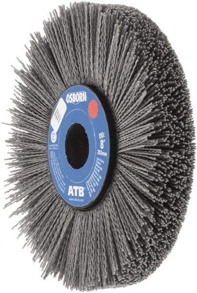 Osborn - 8" OD, 1-1/4" Arbor Hole, Crimped Nylon Wheel Brush - 1" Face Width, 2-1/4" Trim Length, 0.04" Filament Diam, 3,600 RPM - Exact Industrial Supply