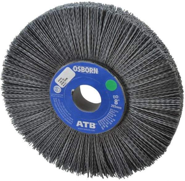 Osborn - 8" OD, 1-1/4" Arbor Hole, Crimped Nylon Wheel Brush - 1" Face Width, 2-1/4" Trim Length, 0.035" Filament Diam, 3,600 RPM - Exact Industrial Supply