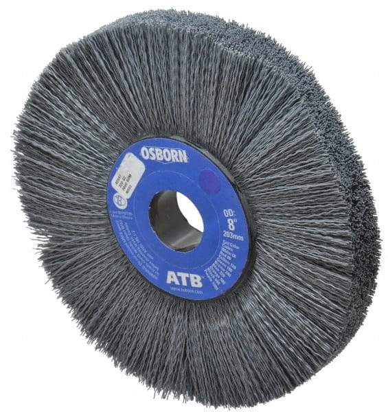 Osborn - 8" OD, 1-1/4" Arbor Hole, Crimped Nylon Wheel Brush - 1" Face Width, 2-1/4" Trim Length, 0.022" Filament Diam, 3,600 RPM - Exact Industrial Supply