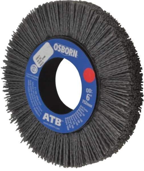 Osborn - 6" OD, 2" Arbor Hole, Crimped Nylon Wheel Brush - 1" Face Width, 1-1/4" Trim Length, 0.04" Filament Diam, 3,600 RPM - Exact Industrial Supply