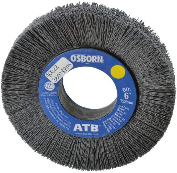 Osborn - 6" OD, 2" Arbor Hole, Crimped Nylon Wheel Brush - 1" Face Width, 1-1/4" Trim Length, 0.028" Filament Diam, 3,600 RPM - Exact Industrial Supply
