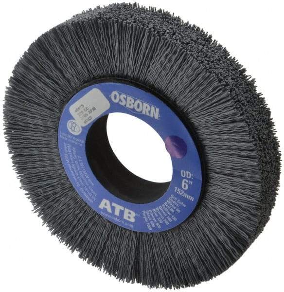 Osborn - 6" OD, 2" Arbor Hole, Crimped Nylon Wheel Brush - 1" Face Width, 1-1/4" Trim Length, 0.022" Filament Diam, 3,600 RPM - Exact Industrial Supply