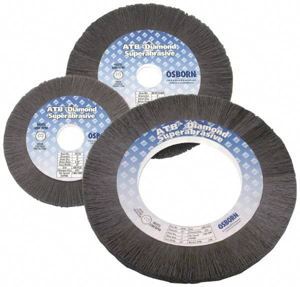 Osborn - 6" OD, 1-1/4" Arbor Hole, Nylon Wheel Brush - 5/16" Face Width, 1" Trim Length, 0.01" Filament Diam, 2,400 RPM - Exact Industrial Supply