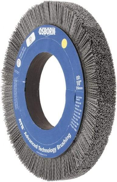 Osborn - 10" OD, 4-1/4" Arbor Hole, Crimped Nylon Wheel Brush - 1" Face Width, 1-1/4" Trim Length, 0.04" Filament Diam, 3,600 RPM - Exact Industrial Supply