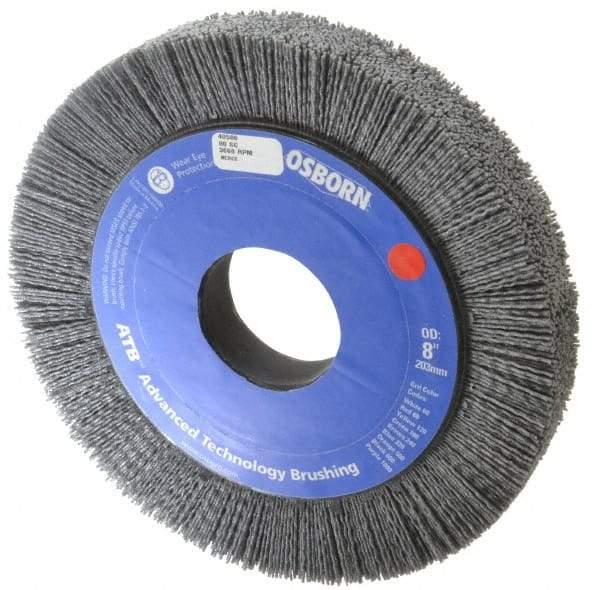 Osborn - 8" OD, 2" Arbor Hole, Crimped Nylon Wheel Brush - 1" Face Width, 1-1/4" Trim Length, 0.04" Filament Diam, 3,600 RPM - Exact Industrial Supply