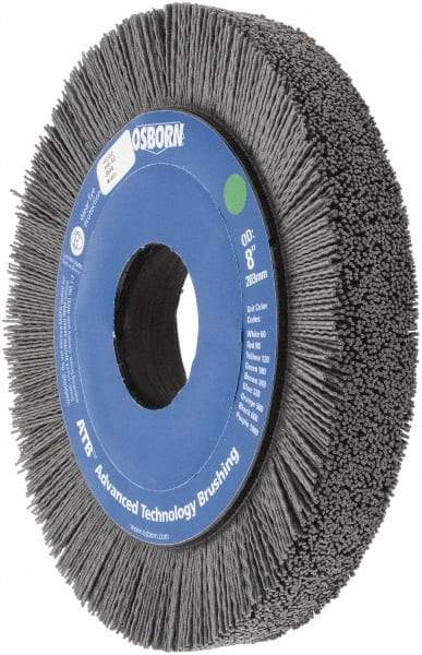 Osborn - 8" OD, 2" Arbor Hole, Crimped Nylon Wheel Brush - 1" Face Width, 1-1/4" Trim Length, 0.035" Filament Diam, 3,600 RPM - Exact Industrial Supply