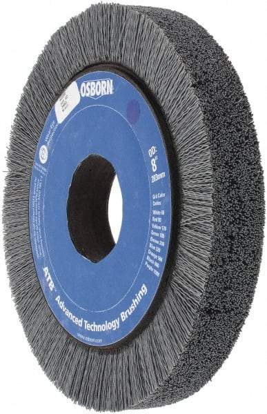 Osborn - 8" OD, 2" Arbor Hole, Crimped Nylon Wheel Brush - 1" Face Width, 1-1/4" Trim Length, 0.022" Filament Diam, 3,600 RPM - Exact Industrial Supply