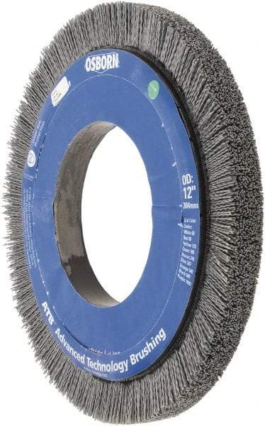 Osborn - 12" OD, 5-1/4" Arbor Hole, Crimped Nylon Wheel Brush - 1" Face Width, 1-1/4" Trim Length, 0.035" Filament Diam, 1,800 RPM - Exact Industrial Supply