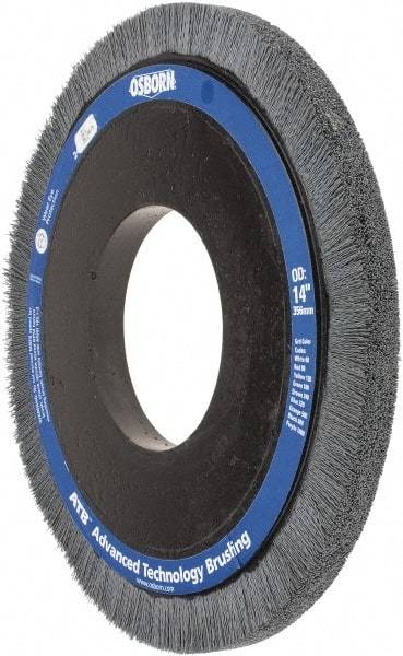 Osborn - 14" OD, 5-1/4" Arbor Hole, Crimped Nylon Wheel Brush - 1" Face Width, 1-1/4" Trim Length, 0.022" Filament Diam, 1,800 RPM - Exact Industrial Supply