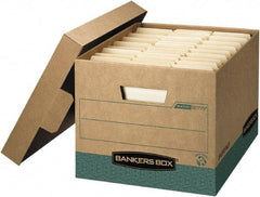 BANKERS BOX - 1 Compartment, 12-3/4" Wide x 10-3/8" High x 16-1/2" Deep, Storage Box - Corrugated Cardboard, Kraft (Color)/Green - Exact Industrial Supply
