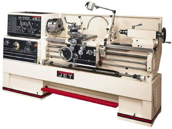 Jet - 16" Swing, 40" Between Centers, 230/460 Volt, Triple Phase Engine Lathe - 7MT Taper, 7-1/2 hp, 25 to 1,800 RPM, 3-1/8" Bore Diam, 40" Deep x 48" High x 97-1/2" Long - Exact Industrial Supply