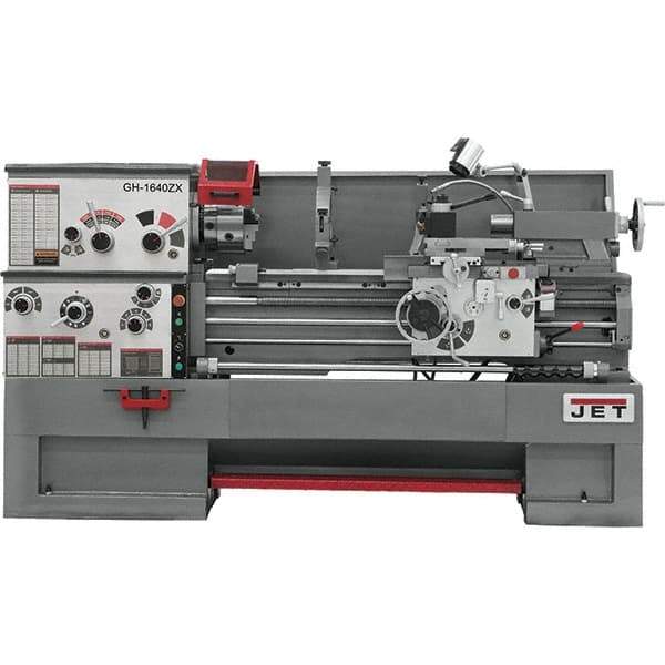 Jet - 16" Swing, 40" Between Centers, 230/460 Volt, Triple Phase Engine Lathe - 7MT Taper, 7-1/2 hp, 25 to 1,800 RPM, 3-1/8" Bore Diam, 40" Deep x 48" High x 97-1/2" Long - Exact Industrial Supply