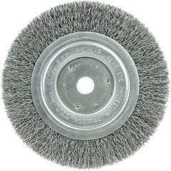 ‎6″ Narrow Face Crimped Wire Wheel, Short Trim, .014″ Steel Fill, 5/8″-1/2″ Arbor Hole - Exact Industrial Supply