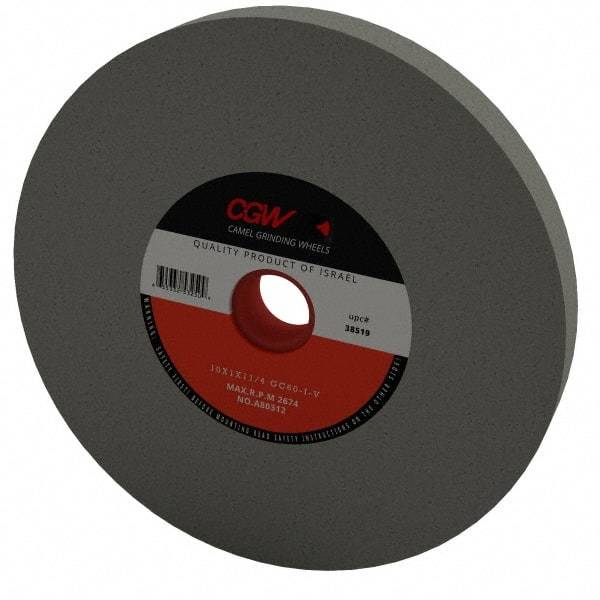 Camel Grinding Wheels - 60 Grit Silicon Carbide Bench & Pedestal Grinding Wheel - 10" Diam x 1-1/4" Hole x 1" Thick, 2483 Max RPM, I Hardness, Medium Grade , Vitrified Bond - Exact Industrial Supply