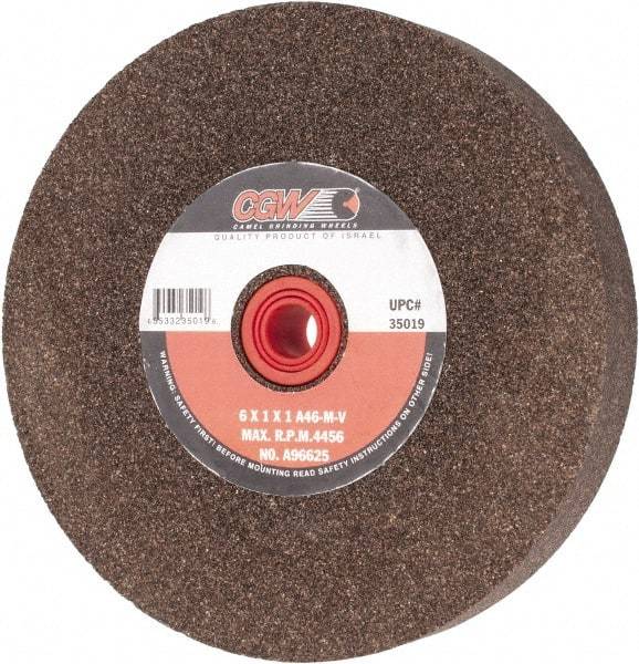 Camel Grinding Wheels - 46 Grit Aluminum Oxide Bench & Pedestal Grinding Wheel - 6" Diam x 1" Hole x 1" Thick, 4456 Max RPM, M Hardness, Coarse Grade , Vitrified Bond - Exact Industrial Supply