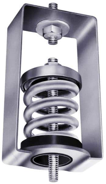 Mason Ind. - 115 Lb Capacity, 2" Deflection, HS-B, Vibration Control Hanger - 4" Long x 4-3/4" Wide x 7-1/4" High, 3/4" Max Rod Diam, 4-1/4" Lower Rod Penetration, Silver - Exact Industrial Supply