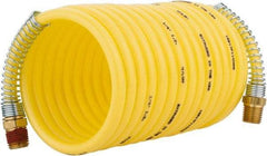 Coilhose Pneumatics - 1/4" ID, 1/4 Thread, 12' Long, Yellow Nylon Coiled & Self Storing Hose - 185 Max psi, Male Rigid x Male Swivel - Exact Industrial Supply