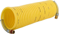 Coilhose Pneumatics - 1/4" ID, 1/4 Thread, 25' Long, Yellow Nylon Coiled & Self Storing Hose - 185 Max psi, Male Rigid x Male Swivel - Exact Industrial Supply