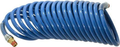 Coilhose Pneumatics - 3/8" ID, 3/8 Thread, 25' Long, Blue Nylon Coiled & Self Storing Hose - 230 Max psi, Male Swivel x Male Swivel - Exact Industrial Supply