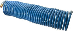 Coilhose Pneumatics - 3/8" ID, 3/8 Thread, 50' Long, Blue Nylon Coiled & Self Storing Hose - 230 Max psi, Male Swivel x Male Swivel - Exact Industrial Supply